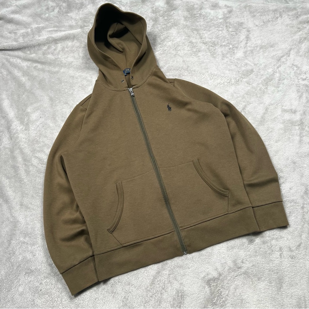 Polo Ralph Lauren Full Zip Hoodie Mens M Green Zip Up Fleece Sweatshirt Pony